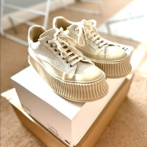 Jil Sander Women's White Canvas Platform Low-Top Sneaker Shoes Size 38/ US 8